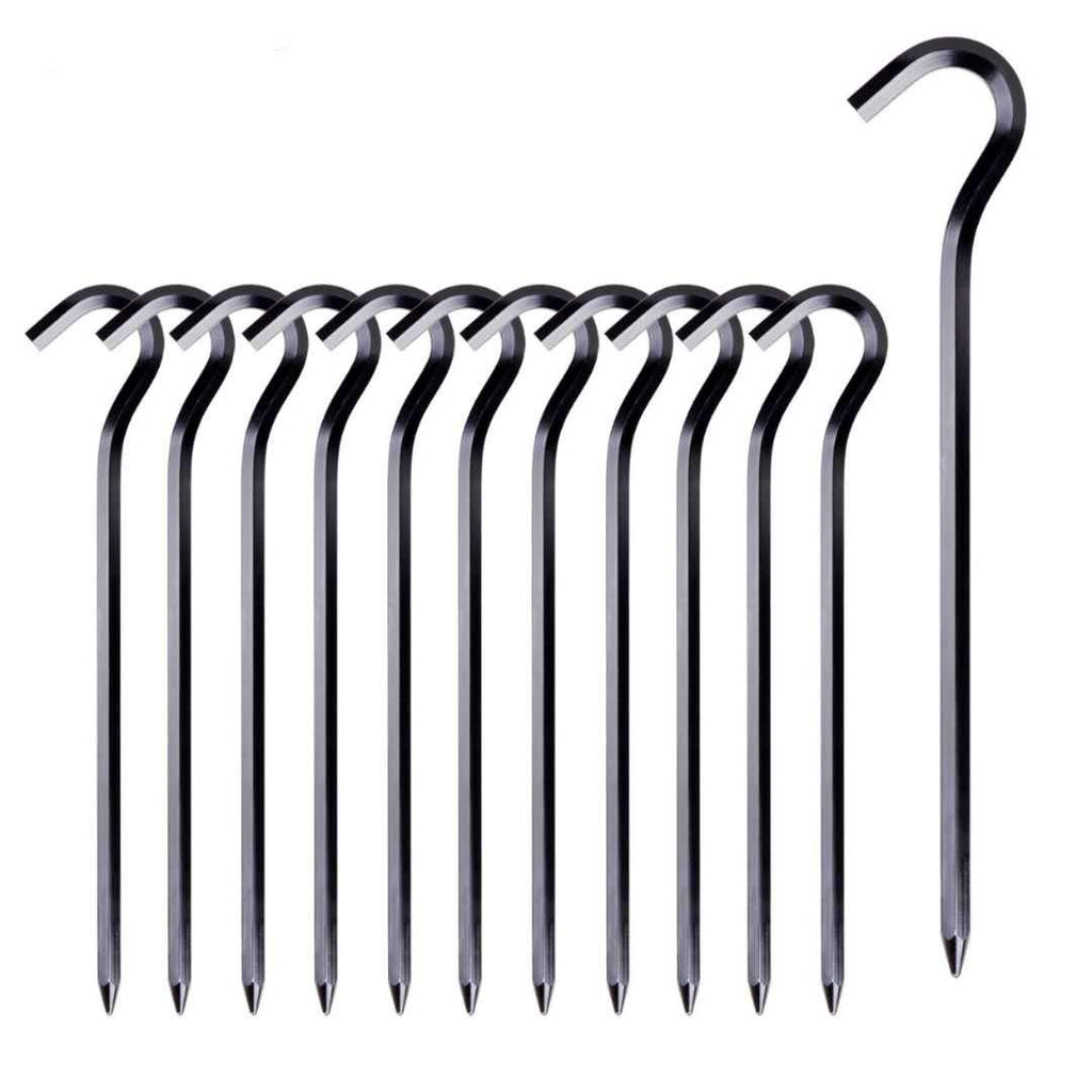 Tent Pegs - 12Pcs Aluminium Tent Stakes Pegs With Hook - 7 Hexagon Rod Stakes Nail Spike Garden Stakes Camping Pegs For Pitching