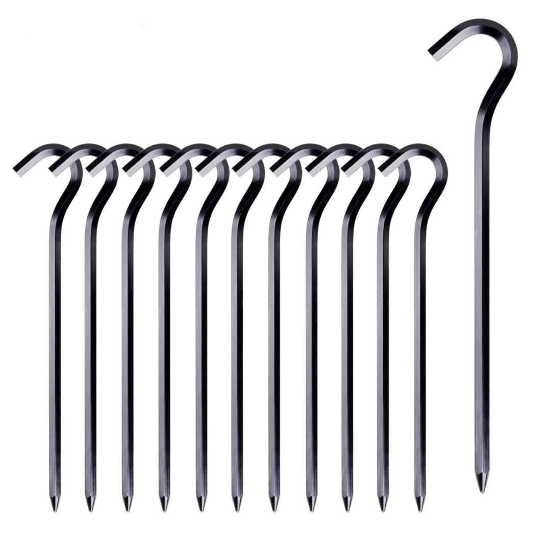 Tent Pegs - 12Pcs Aluminium Tent Stakes Pegs With Hook - 7 Hexagon Rod Stakes Nail Spike Garden Stakes Camping Pegs For Pitching
