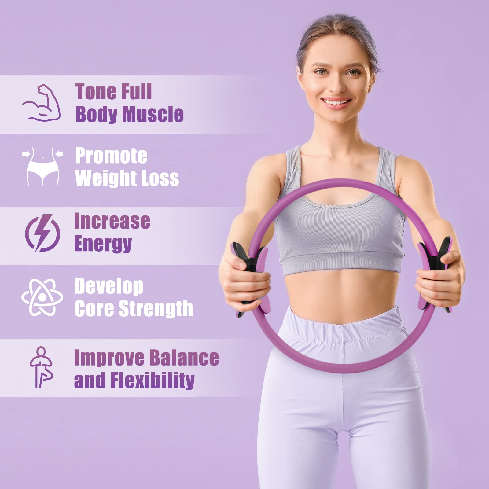 Ritfit Pilates Ring Circle - 14 Inch Magic Fitness Circle For Toning Inner & Outer Thighs, Bonus Workout Guide Included (Purple)