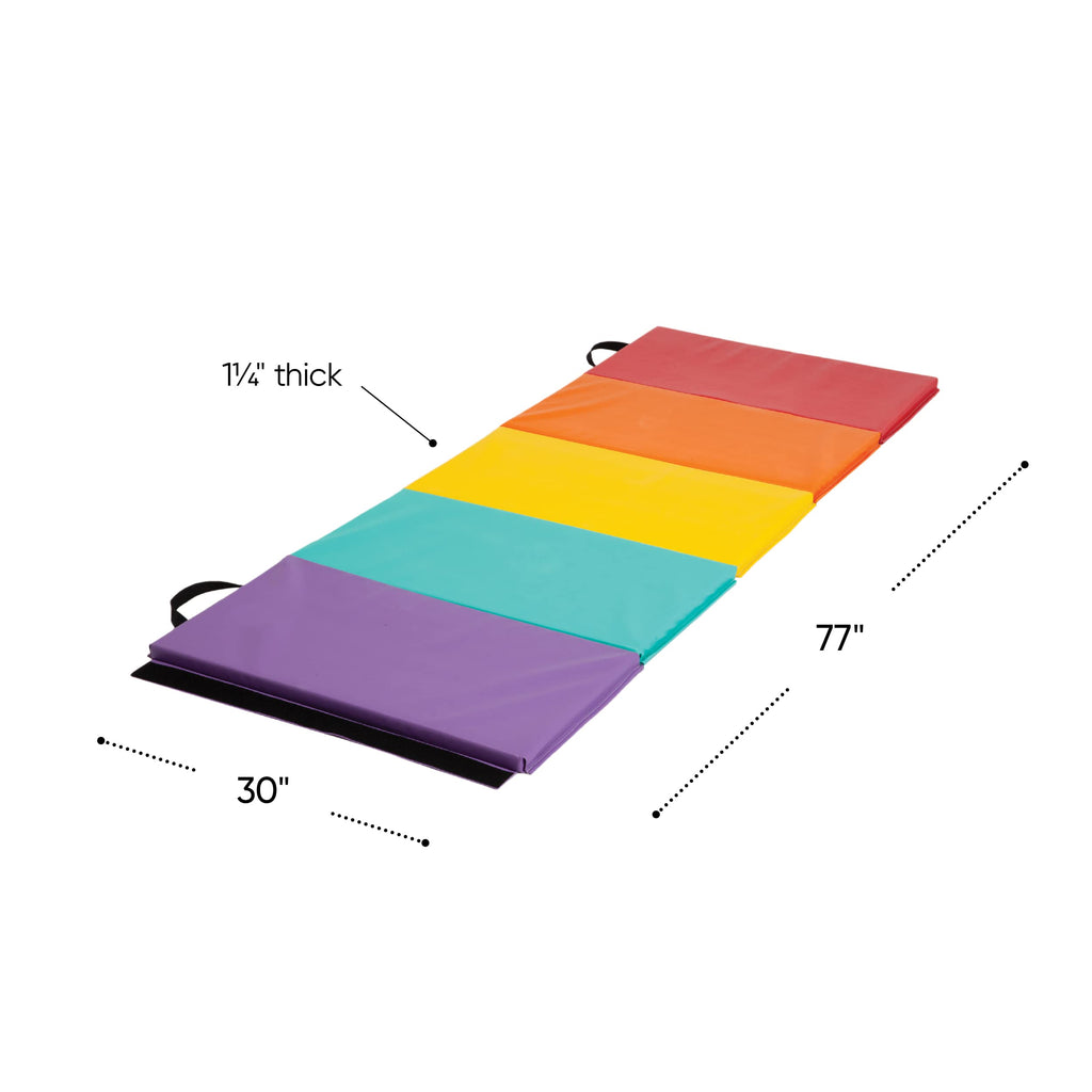Hearthsong 5-Panel Colorful Rainbow Folding Kids Gymnastics Tumbling Mat For Active Play, With Carrying Handles, 77 Inches Long