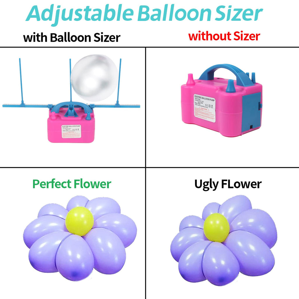 Electric Balloon Pump With Balloon Sizer, Qipump 110V 600W Balloon Blower Inflator Dual Nozzle Air Pump Balloons Inflator For Ba