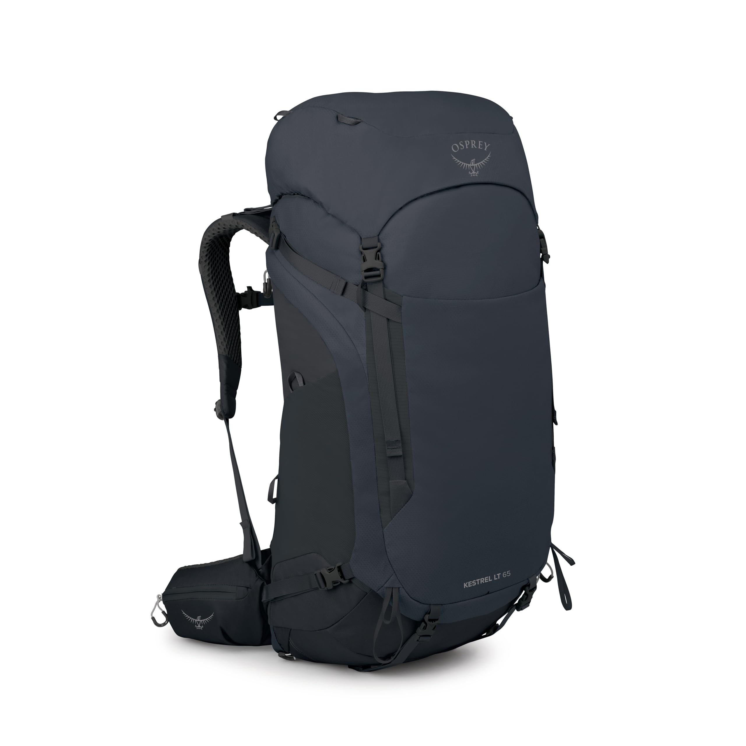 Osprey Kestrel LT 65L Mens Backpacking Backpack - Lightweight Hiking & Camping Bag with Waterproof Raincover, Black