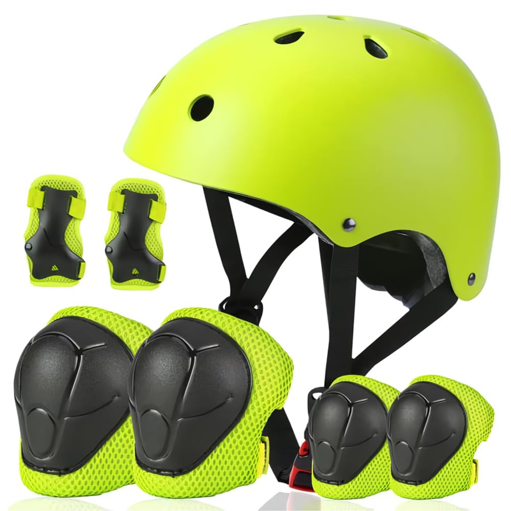 Besttravel Kids Helmet with Pads Set, Toddler Adjustable Toddler Bike Helmet Age 5 and Older Boys Girls Multi-Sports Safety (Gre