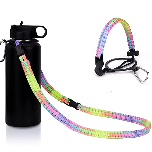 Ilvanya Paracord Handle With Shoulder Strap For Hydro Flask Wide Mouth Bottles, Paracord Strap Carrier For 12Oz To 64Oz Bottle,