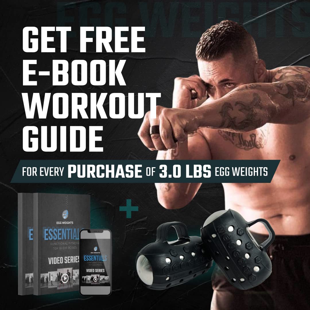Handheld Weights Cardio Max 3.0 Lbs (2 Eggs, 1.5 B Each) Stainless Steel Set (Black) + Free E-Book Workout Guide. Palm-Centered