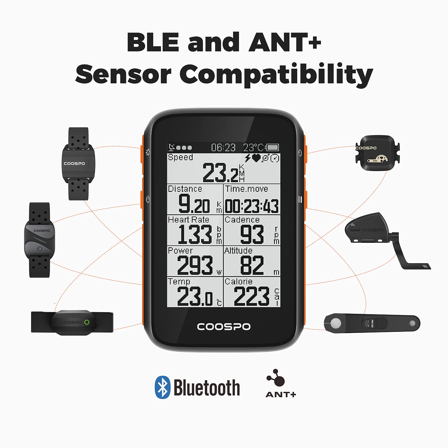 Coospo Bike Computer Wireless Gps,Bike Speedometer With Auto Backlight, Bluetooth5.0 Ant Cycling Gps Computer,Bicycle Computer W