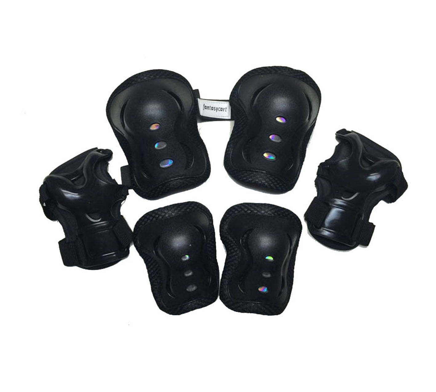 Fantasycart'S Kid'S Roller Blading Wrist Elbow Knee Pads Blades Guard 6 Pcs Set In Black