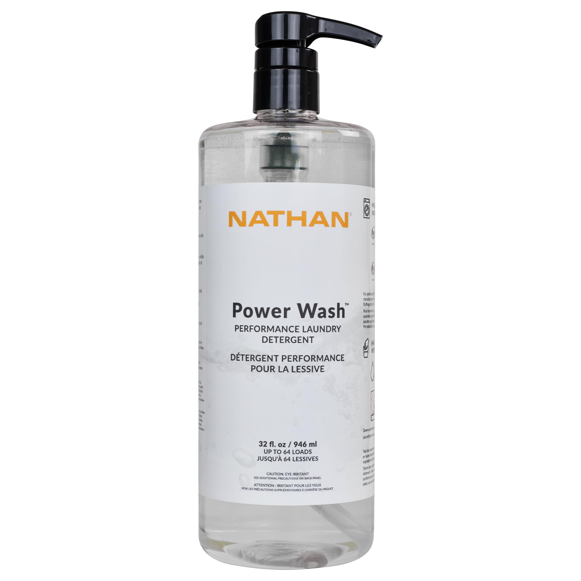 Nathan Power Wash Detergent, Natural Sport Detergent for Active Wear, Sports Equipment, Gets Rid of Odors and Stains