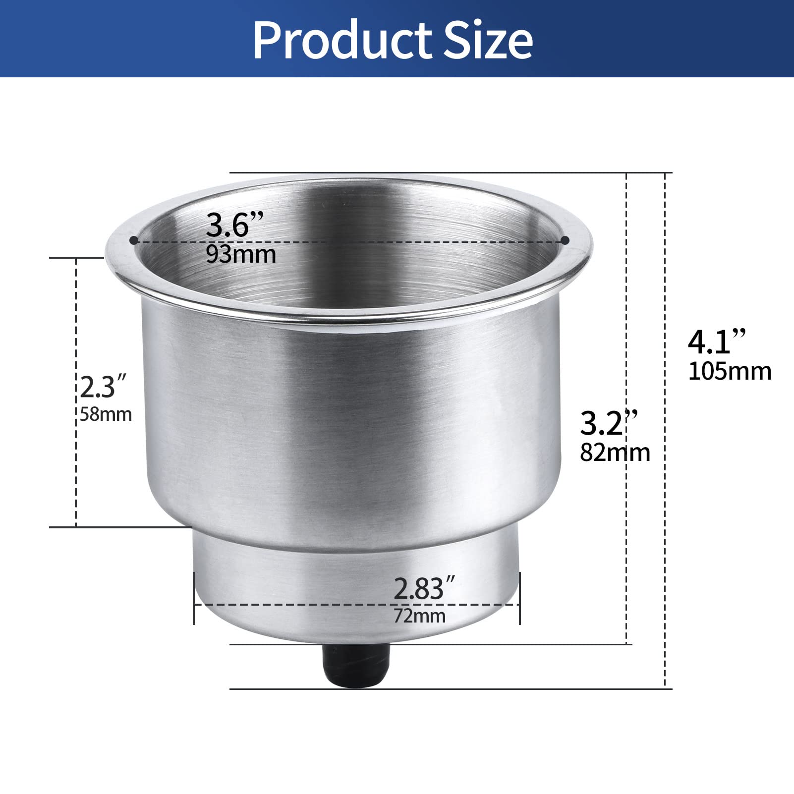 Marinebaby 2Pcs Stainless Steel Cup Drink Holder With Drain Marine Boat Rv Camper Boat Cup Holder