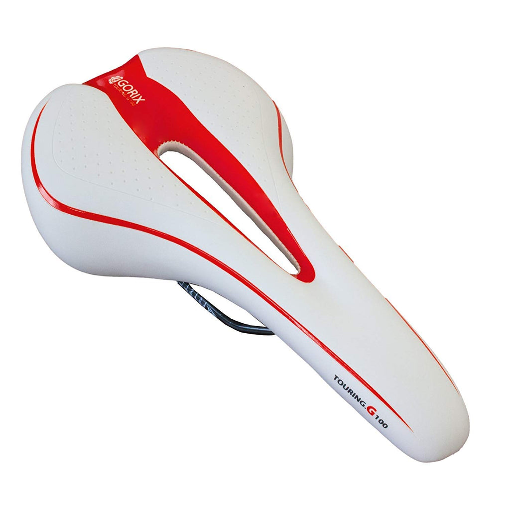Gorix Bike Saddle Seat Comfortable Cushion With Rail Mountain Road Bicycle For Men And Women (Gx-C19) (White  Red)