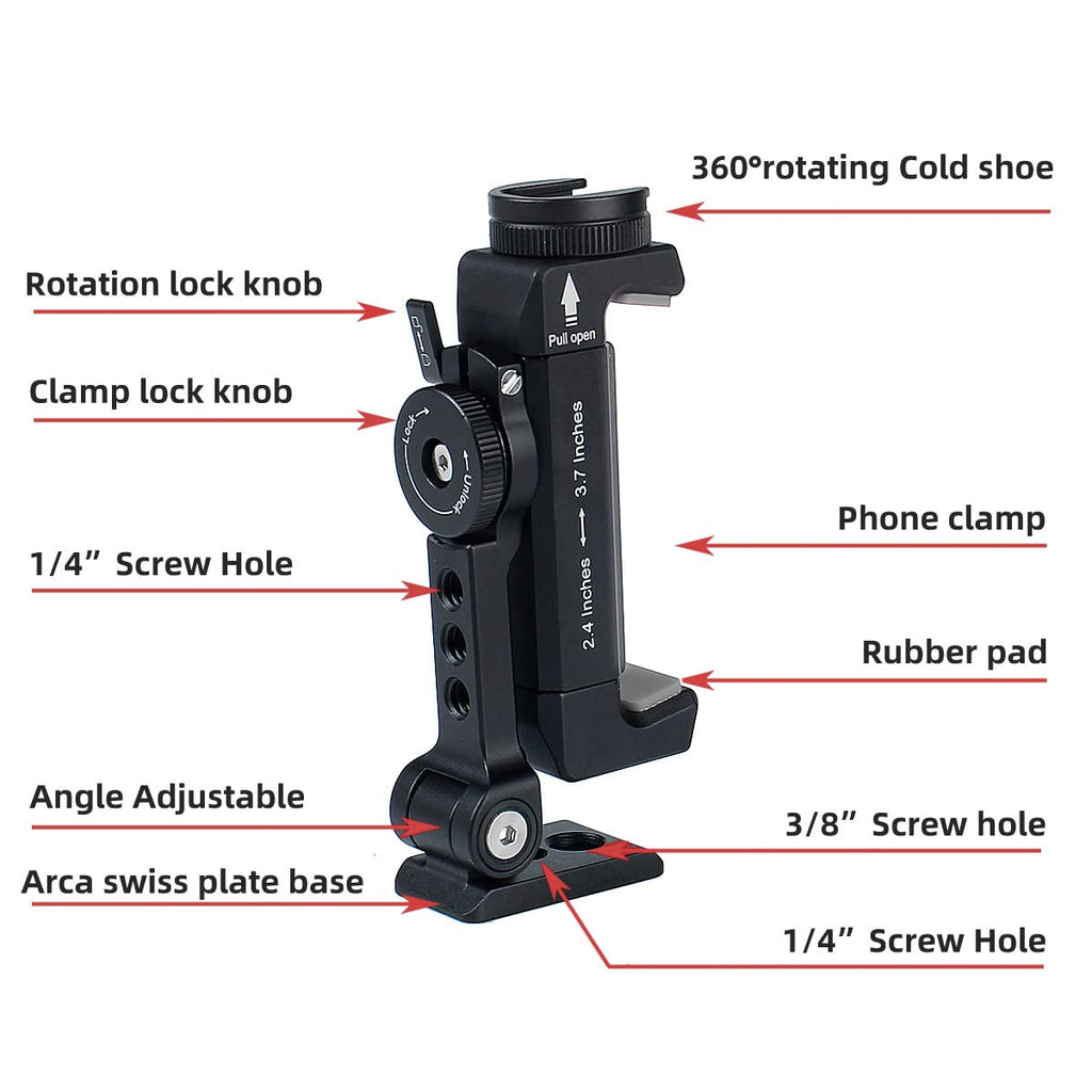 Arnarkok Metal Phone Tripod Mount W Rotatable Cold Shoe,360 Rotation  Tilt Angle,Compatible With Iphone Cell Phone Tripod Mount