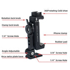 Arnarkok Metal Phone Tripod Mount W Rotatable Cold Shoe,360 Rotation  Tilt Angle,Compatible With Iphone Cell Phone Tripod Mount