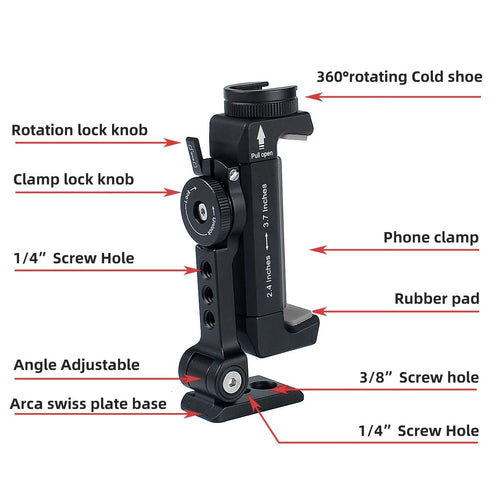 Arnarkok Metal Phone Tripod Mount W Rotatable Cold Shoe,360 Rotation  Tilt Angle,Compatible With Iphone Cell Phone Tripod Mount