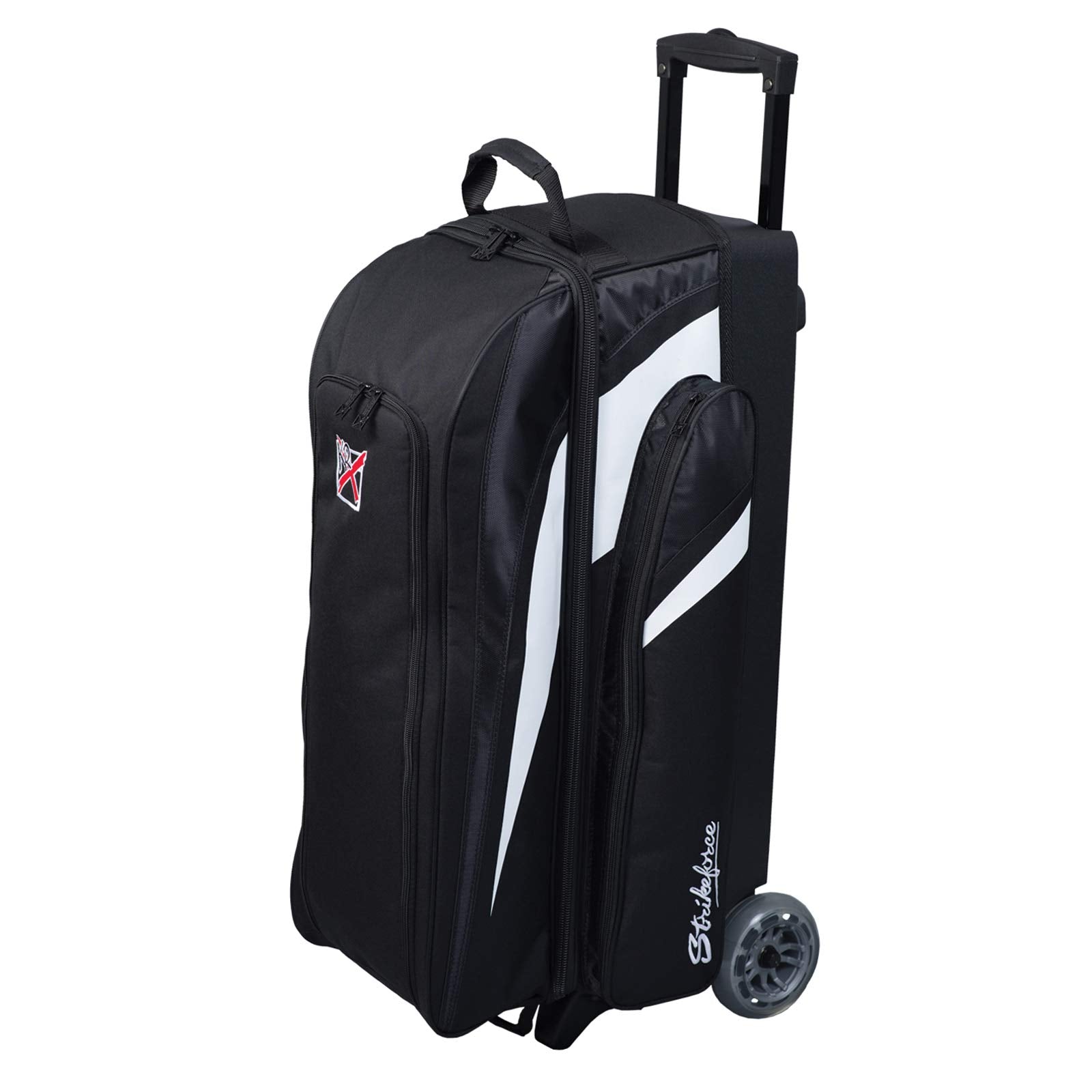 KR Strikeforce Cruiser Triple Roller Bowling Bag with Room for Accessories - Balls - Shoes (Black/White)
