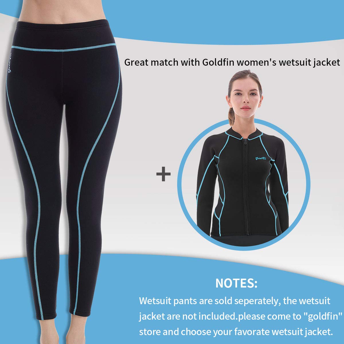 Goldfin Womens Wetsuit Pants, 2Mm Neoprene Pants Keep Warm For Diving Swimming Surfing Kayaking Boating (Blue, L)