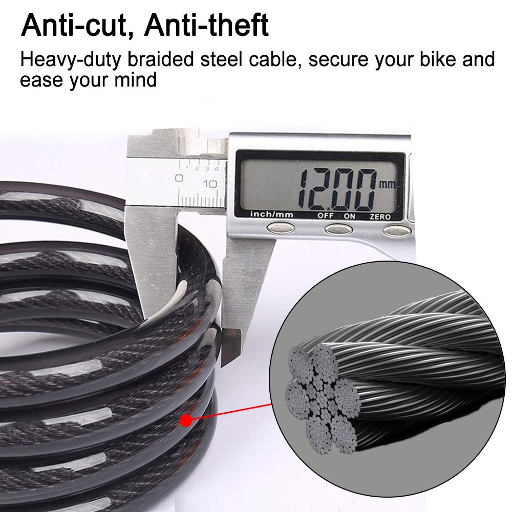 Ndakter Bike Lock Cable, 4 Feet High Security 5 Digit Resettable Combination Coiling Bike Cable Lock, Bicycle Cable Lock For Bic