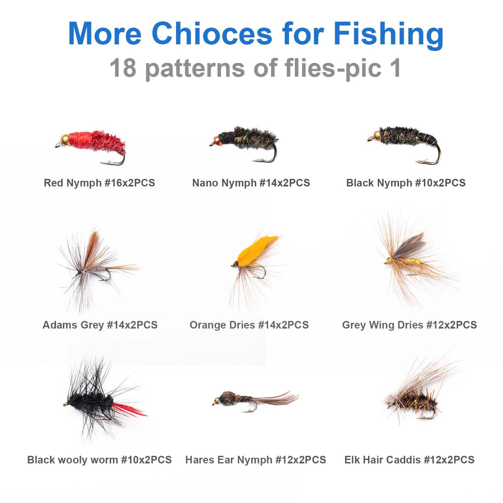 Ansnbo 36 Pcs Fly Fishing Flies Kit, Hand Tied Trout Bass Fly Assortment With Fly Box, Dry Wet Nymph Flies Streamers Fly Fishing