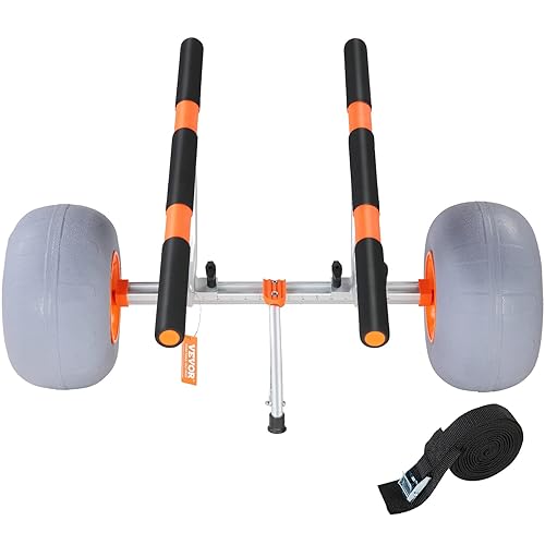 Vevor Heavy Duty Kayak Cart, 350Lbs Load Capacity, Foldable Canoe Trolley With 13'' Beach Wheels, Adjustable Carrier Width & Non