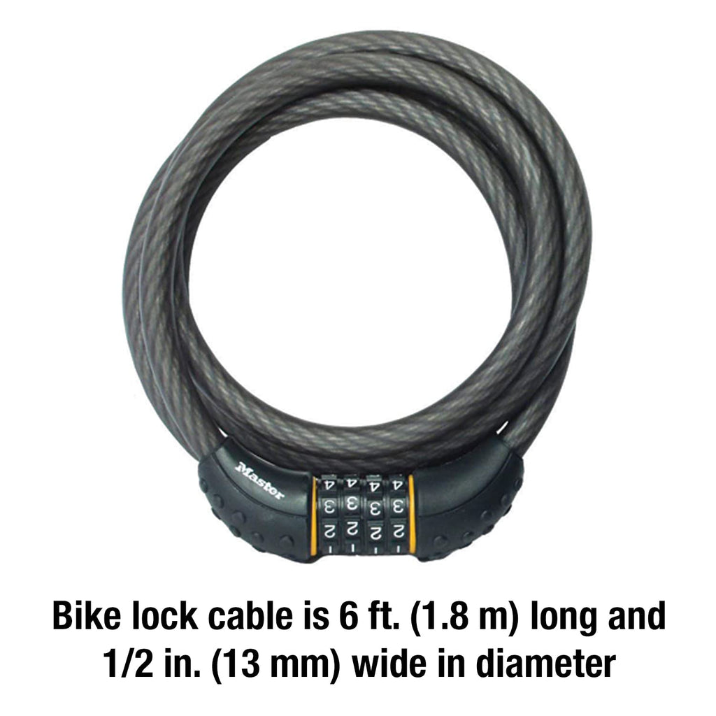 Master Lock Cable Lock, Set Your Own Combination Bike Lock, 6 Ft. Long, Black, 8122D