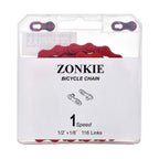 Zonkie Single-Speed Bicycle Chain 1/2 X 1/8 Inch 116 Links (Red, 1/2'' 1/8'' 116 Links)