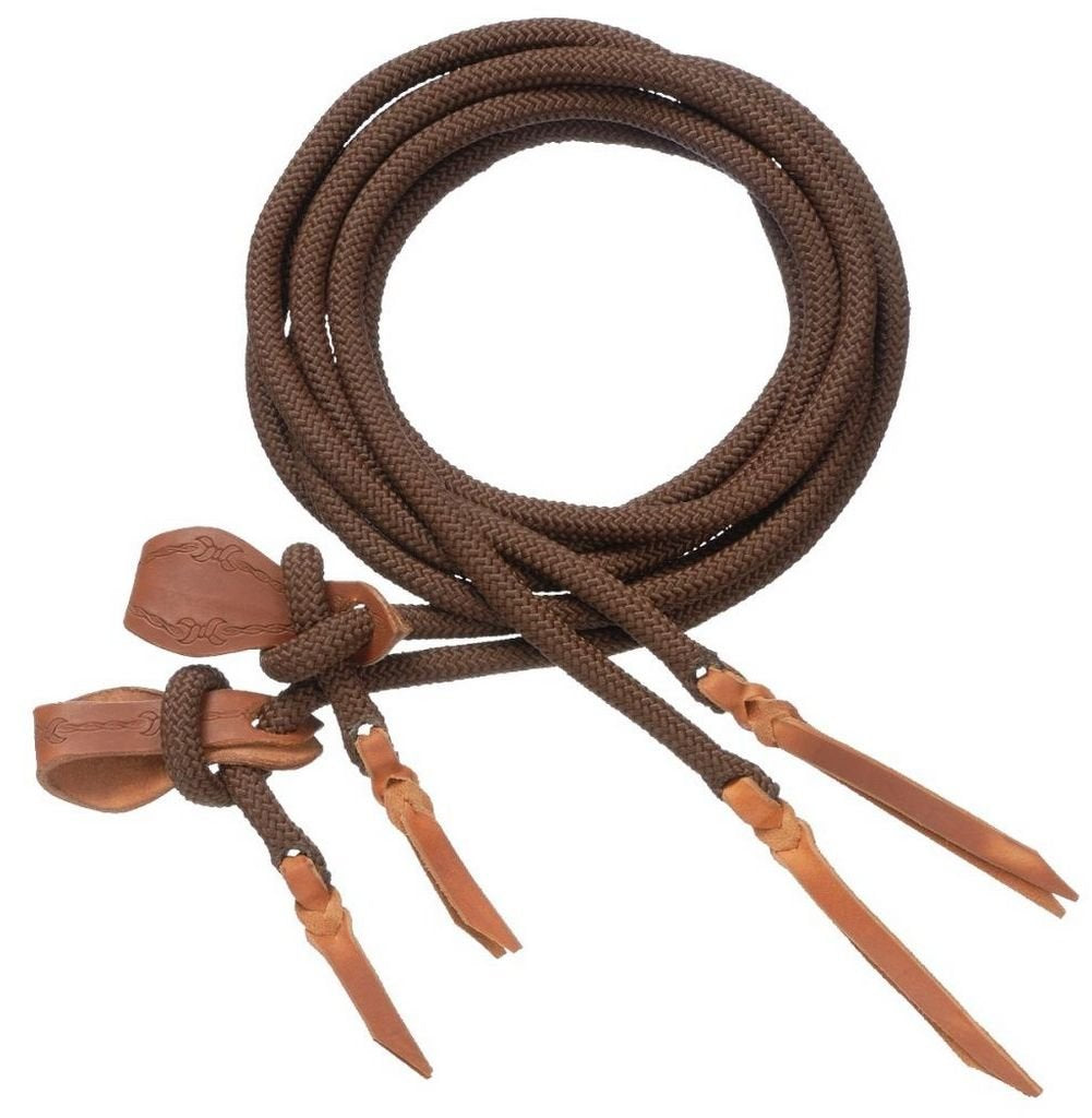 Tough 1 Royal King Cord Split Reins with Slobber Straps - Brown