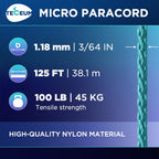 Teceum Micro Paracord - Green Wave - 1.18 Mm X 125 Ft - Micro Utility Cord - Thin Braided Paracord Rope Nylon Polyester - Wind C