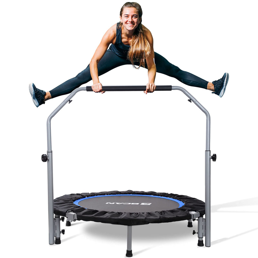 Bcan 48'''' Foldable Mini Trampoline For Adults Max Load 440Lbs, Fitness Rebounder With Adjustable Foam Handlebar, Exercise Tram