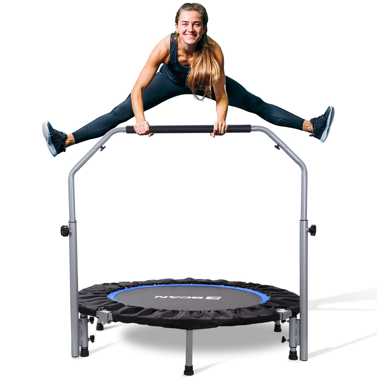 Bcan 48'''' Foldable Mini Trampoline For Adults Max Load 440Lbs, Fitness Rebounder With Adjustable Foam Handlebar, Exercise Tram
