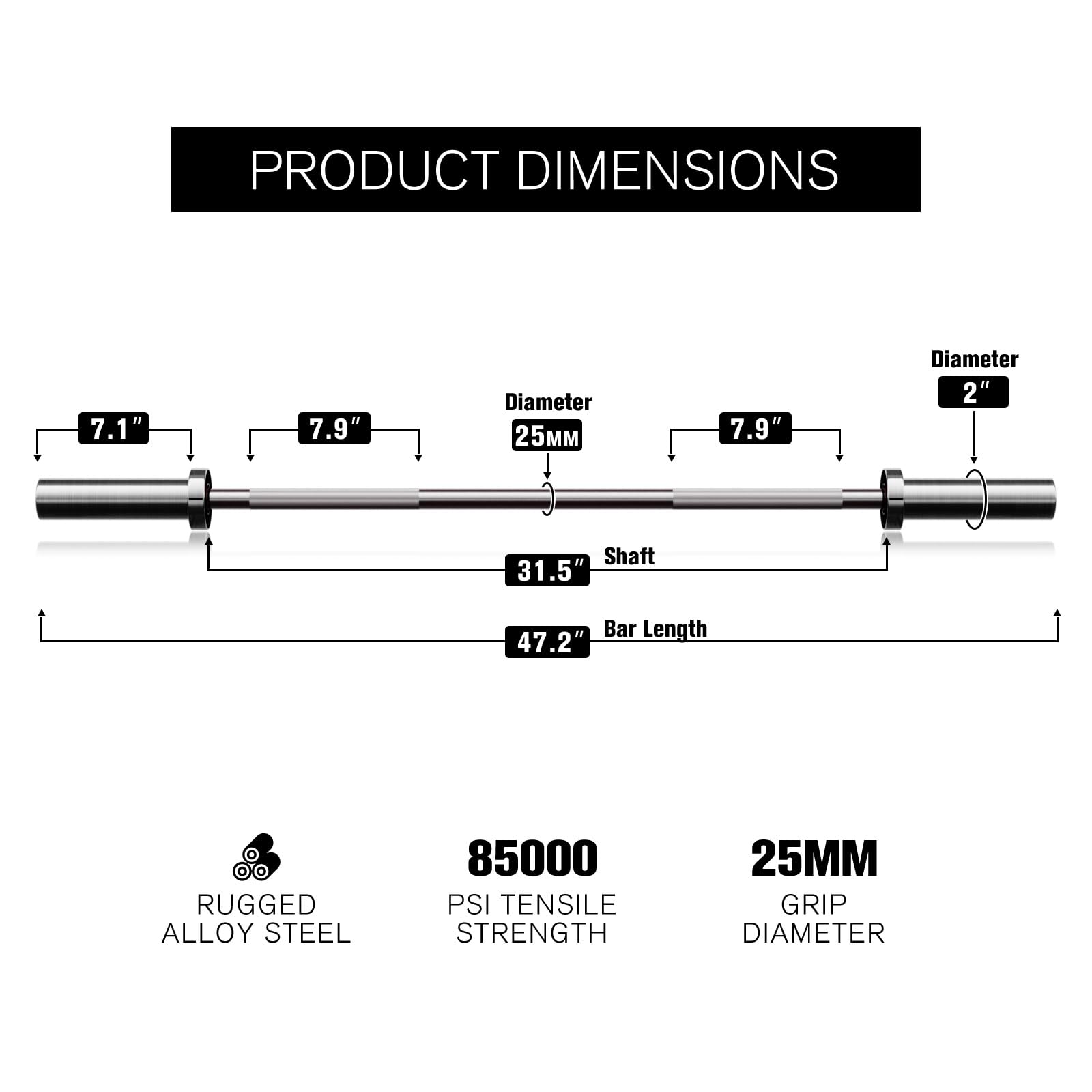 Ritfit Olympic Barbell 4Ft, 2-Inch Weightlifting Bar For Strength Training And Home Gym