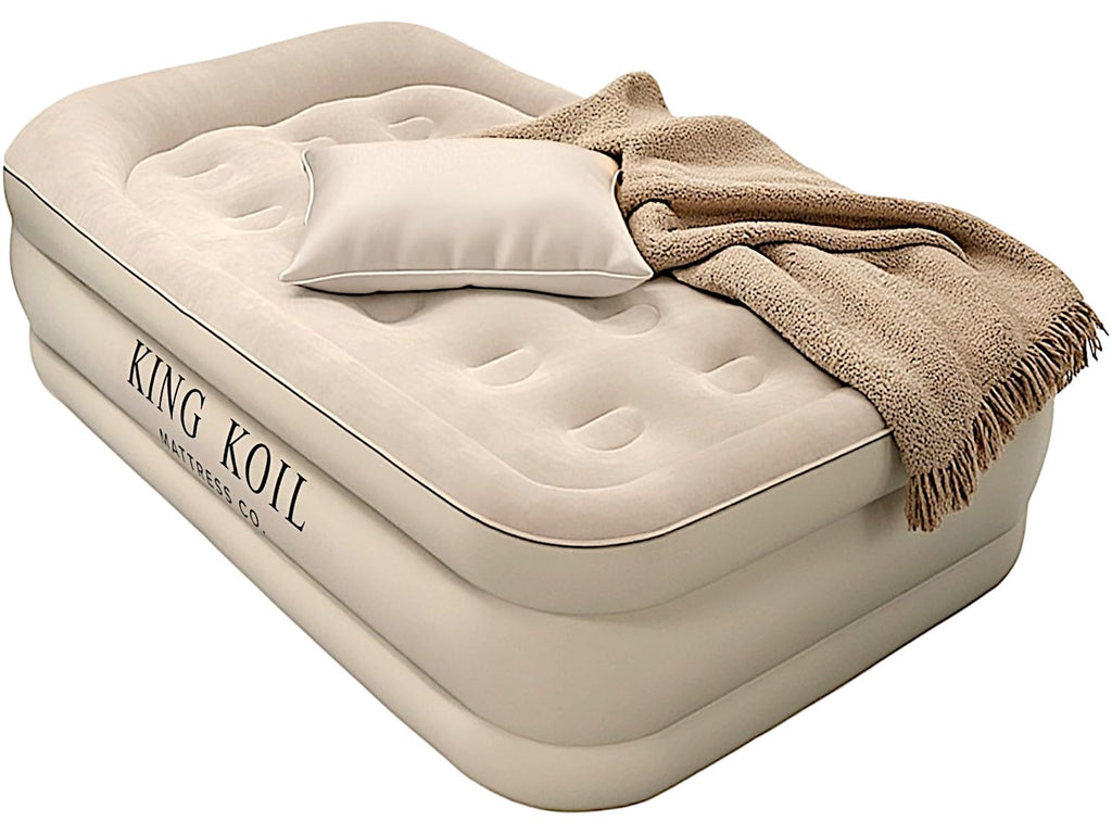 King Koil Twin Air Mattress With Built-In Pump - Double High Elevated Raised Airbed For Guests With Comfortable Top Inflatable B
