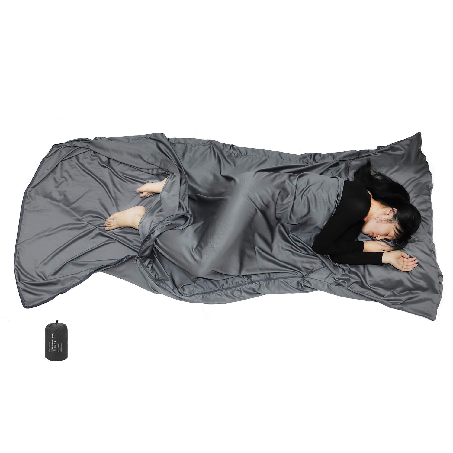 Browint Sleeping Bag Liner With All Around Two-Way Zipper, Travel Sheet With Pillow Pocket, 87''X41'' Extra Wide Travel Sleep Sh