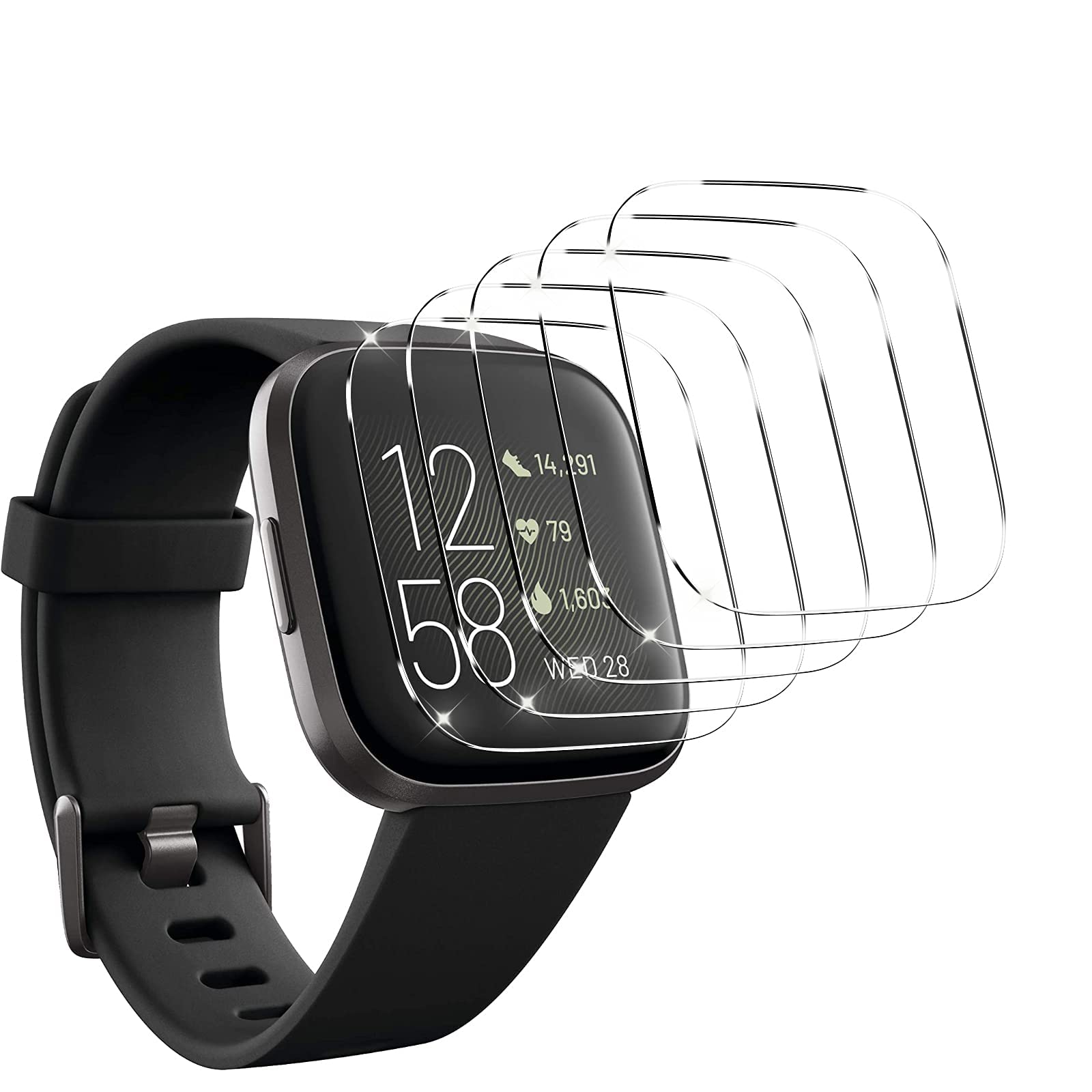 5 Pack] Compatible For Fitbit Versa 2 Tempered Glass Screen Protector, Ymhml Waterproof 9H Hardness Crystal Clear No-Bubble] Ant