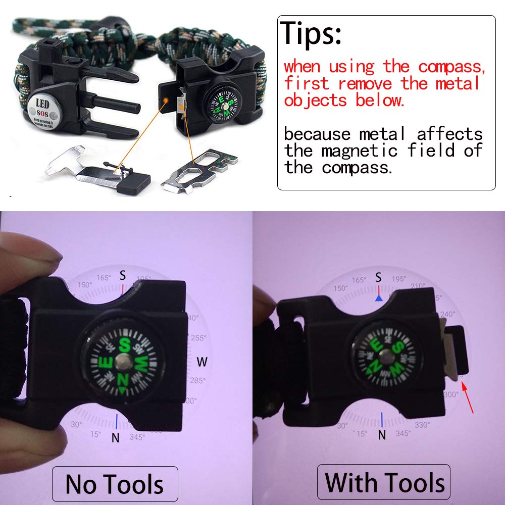 Daarcin Survival Paracord Bracelet,Fire Starter,Waterproof Sos Light, Compass, Whistle, Adjustable Ak87 20 In 1,Outdoor Ultimate