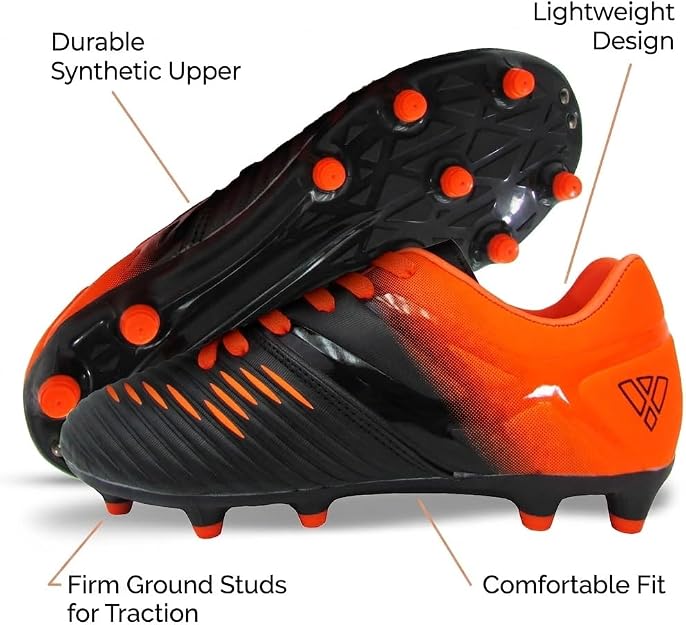 Vizari Liga Kids Firm Ground (FG) Soccer Cleats -Black/Orange, Youth Sizes 8C-Y Under $30