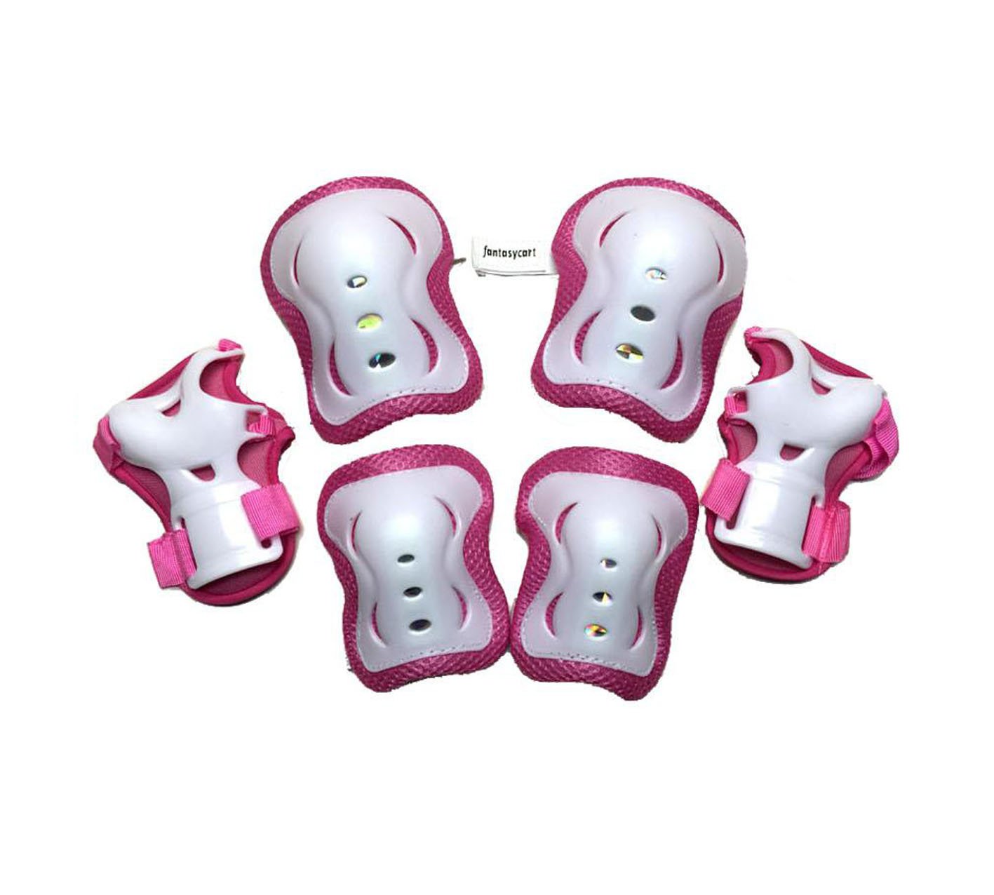 Fantasycart'S Kid'S Roller Blading Wrist Elbow Knee Pads Blades Guard 6 Pcs Set In Pink & White