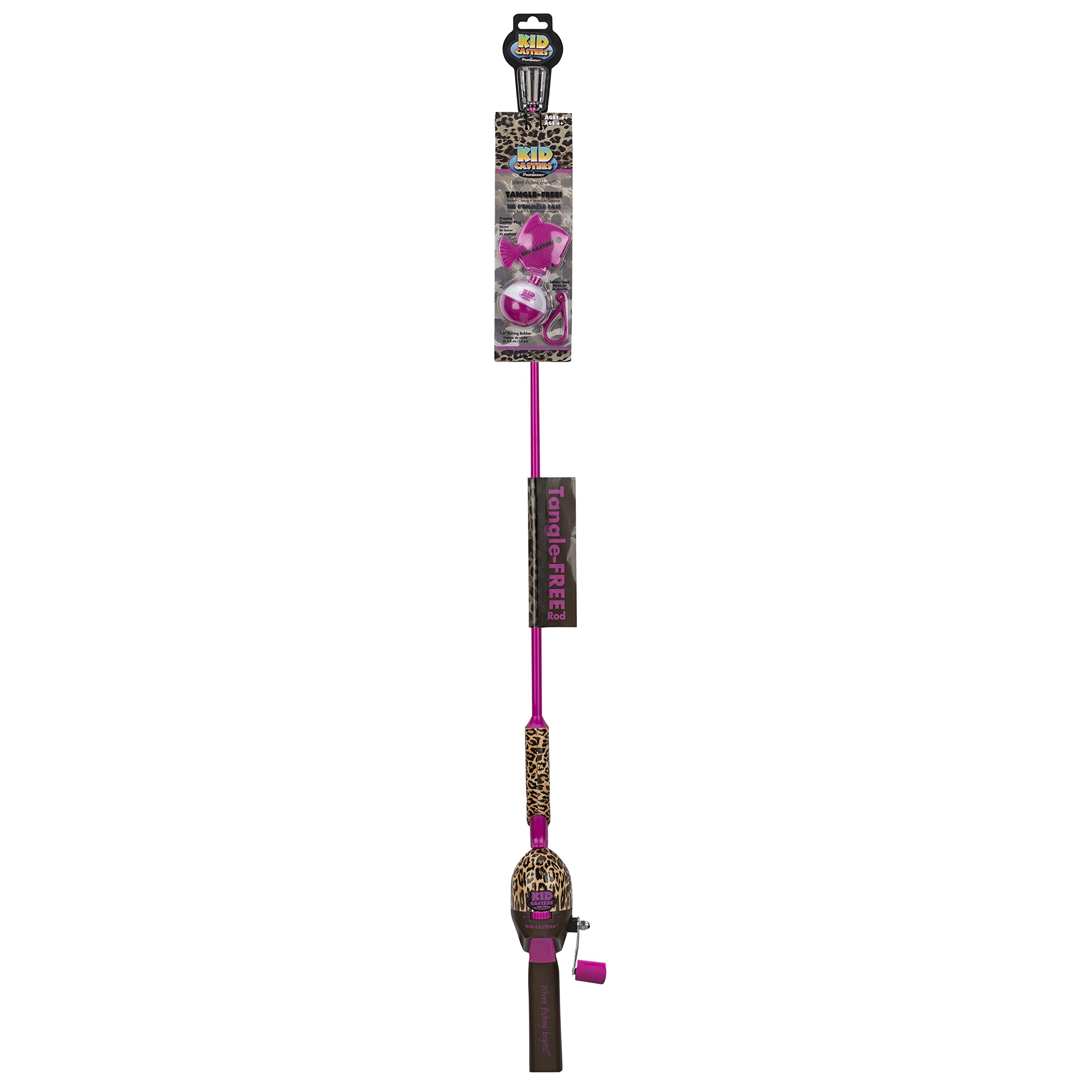 Kid Casters: Leopard Tangle-Free Fishing Combo|Spincast Reel & Practice Casting Plug | 34 Tangle-Free Combo|Inline Rod W/Ez Thre