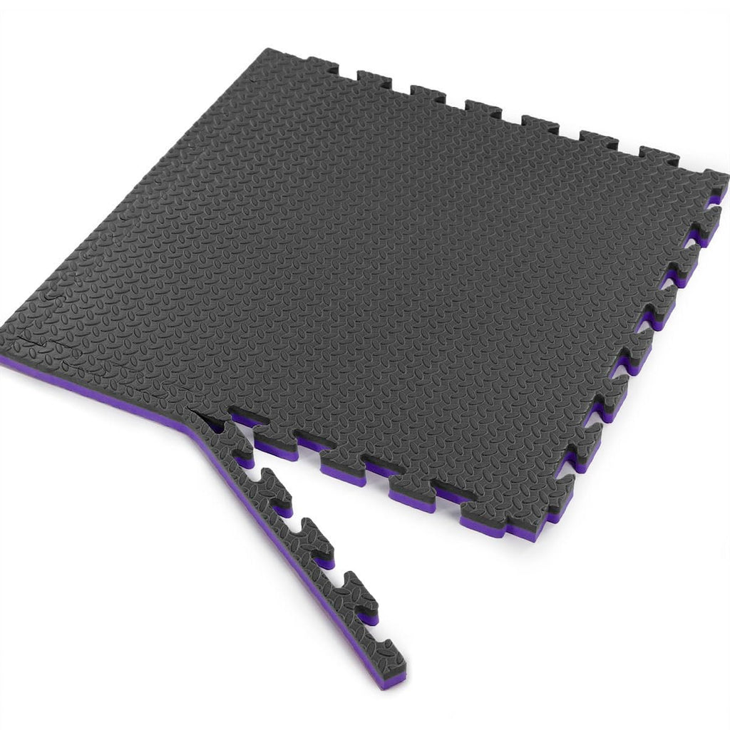 Xspec 1 Extra Thick 48 Sq Ft Reversible Eva Gym Foam Floor Mat Tiles (24 X 24), Steel Pattern, 12 Pcs, Blackpurple