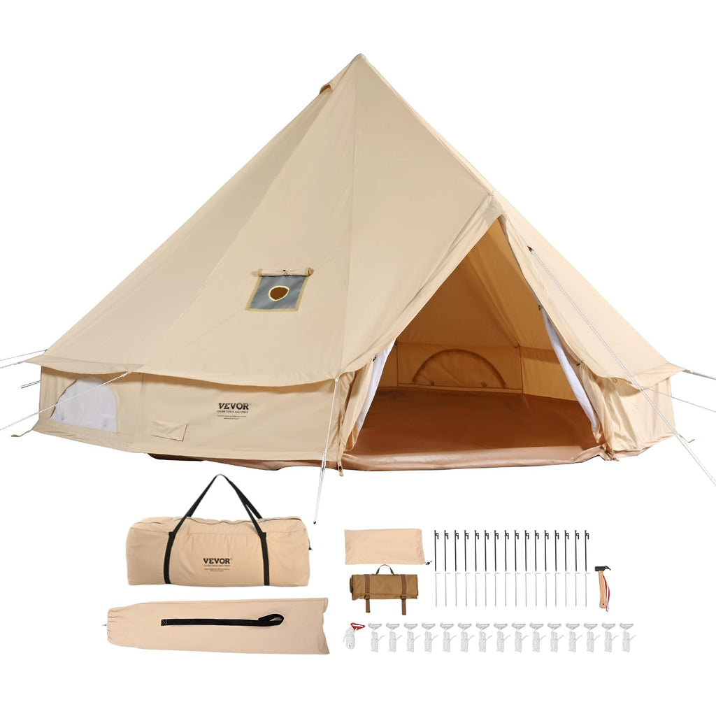 Vevor Canvas Bell Tent, Yurt Tents 4 Seasons 7 M/22.97 Ft, Canvas Tents For Camping With Stove Jack Holds Up To 12 People, Famil