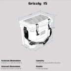 Grizzly 15 Cooler  15 Qt Ice Chest Durable Rotomolded Insulated  Made In Usa  Warranty For Life  For Beach Boat Camping Fishing