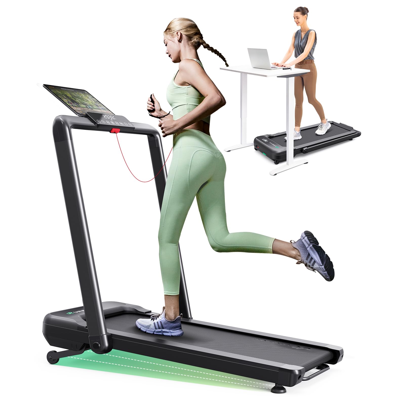 Smart Treadmill with 9% Auto Incline, Hiking and Running Walking Pad Treadmills for Home Office, Treadmill with UREVO APP, AI Po