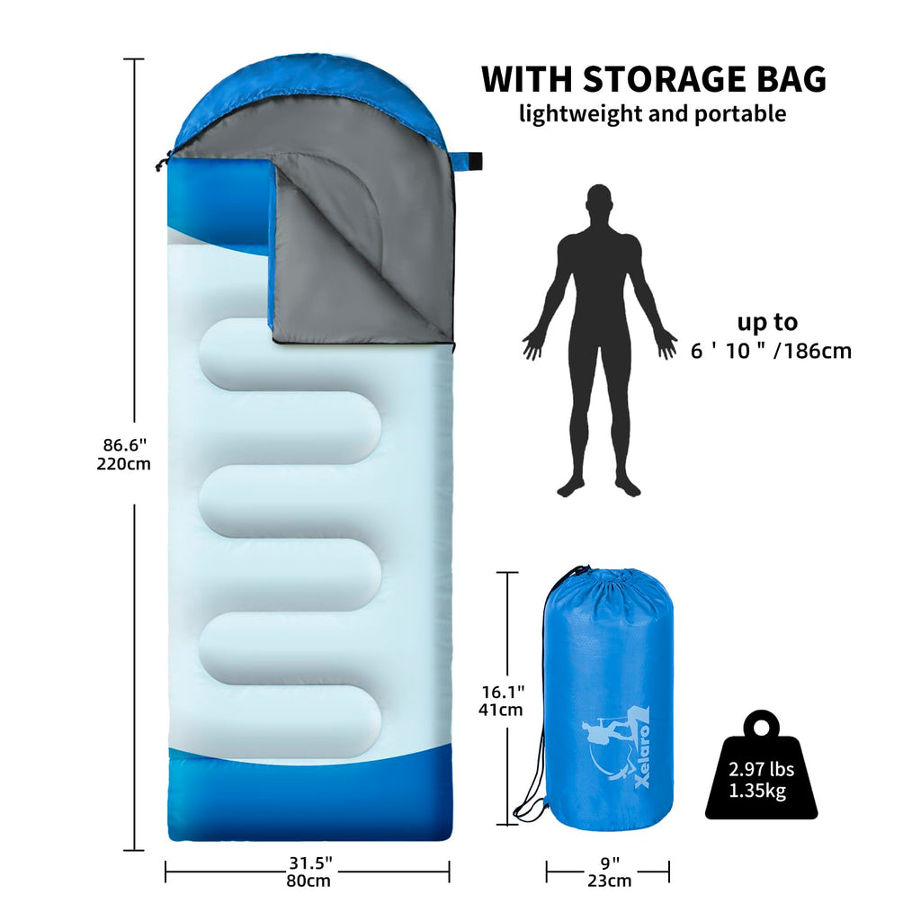 Xelaro Sleeping Bags For Adults Kids - 3 Season Cold&Warm Weather Waterproof Lightweight Sleeping Bags For Camping Hiking Outdoo