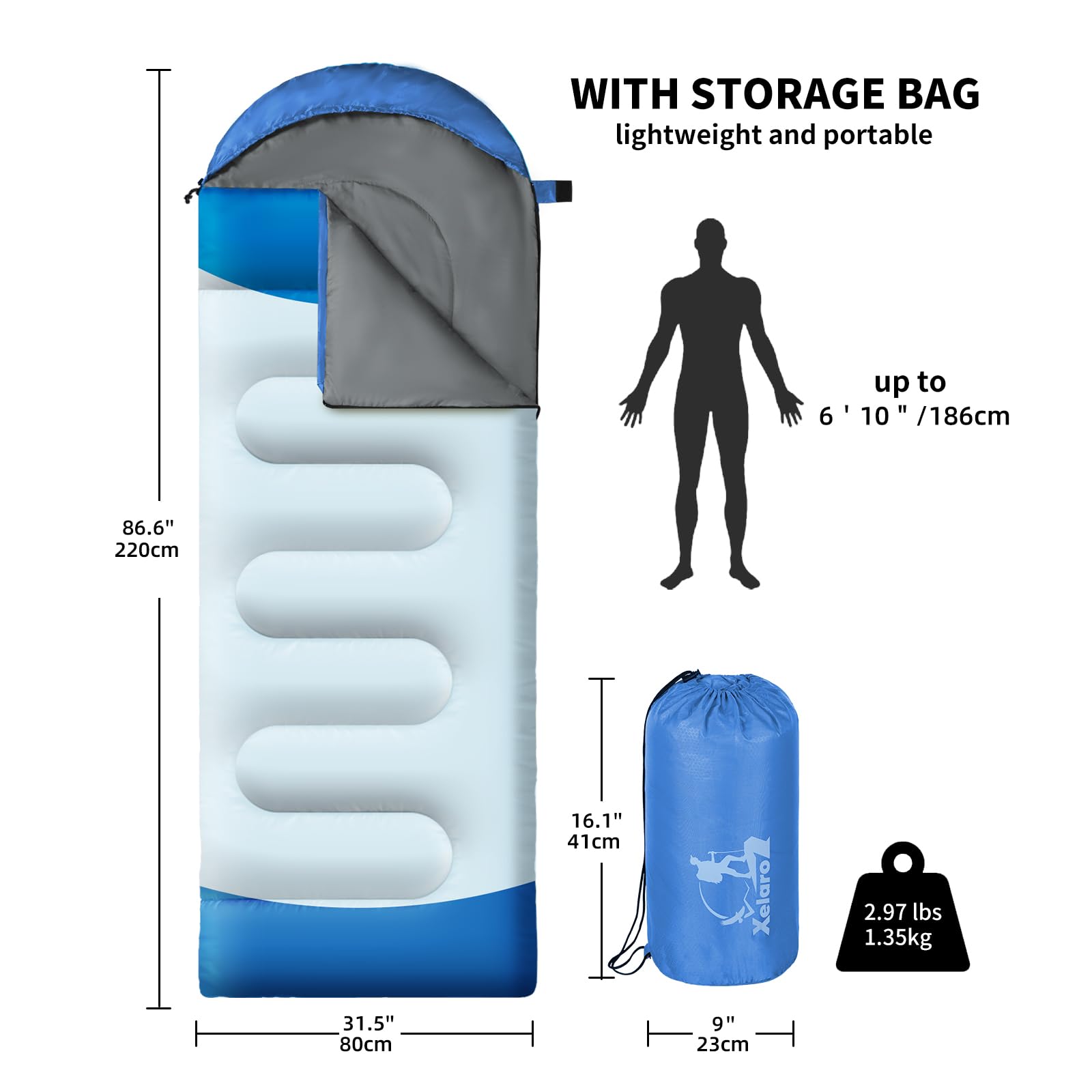 Xelaro Sleeping Bags For Adults Kids - 3 Season Cold&Warm Weather Waterproof Lightweight Sleeping Bags For Camping Hiking Outdoo