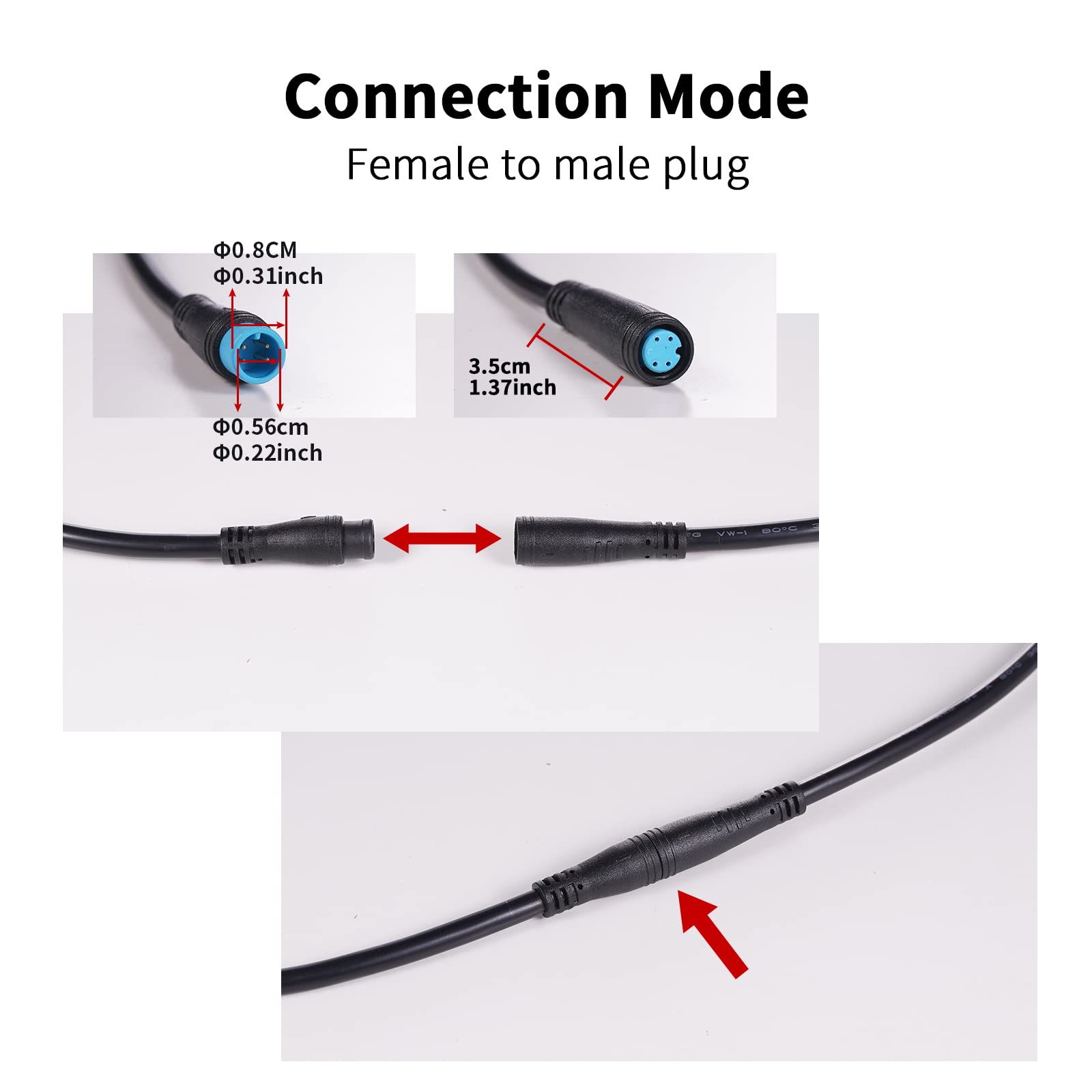 Baluoqi Extension Cable 2Pin/3Pin/4Pin/5Pin/6Pin/7Pin/8Pin/9Pin Waterproof Plug Works For Electric Bicycle Light/Throttle/Ebrake