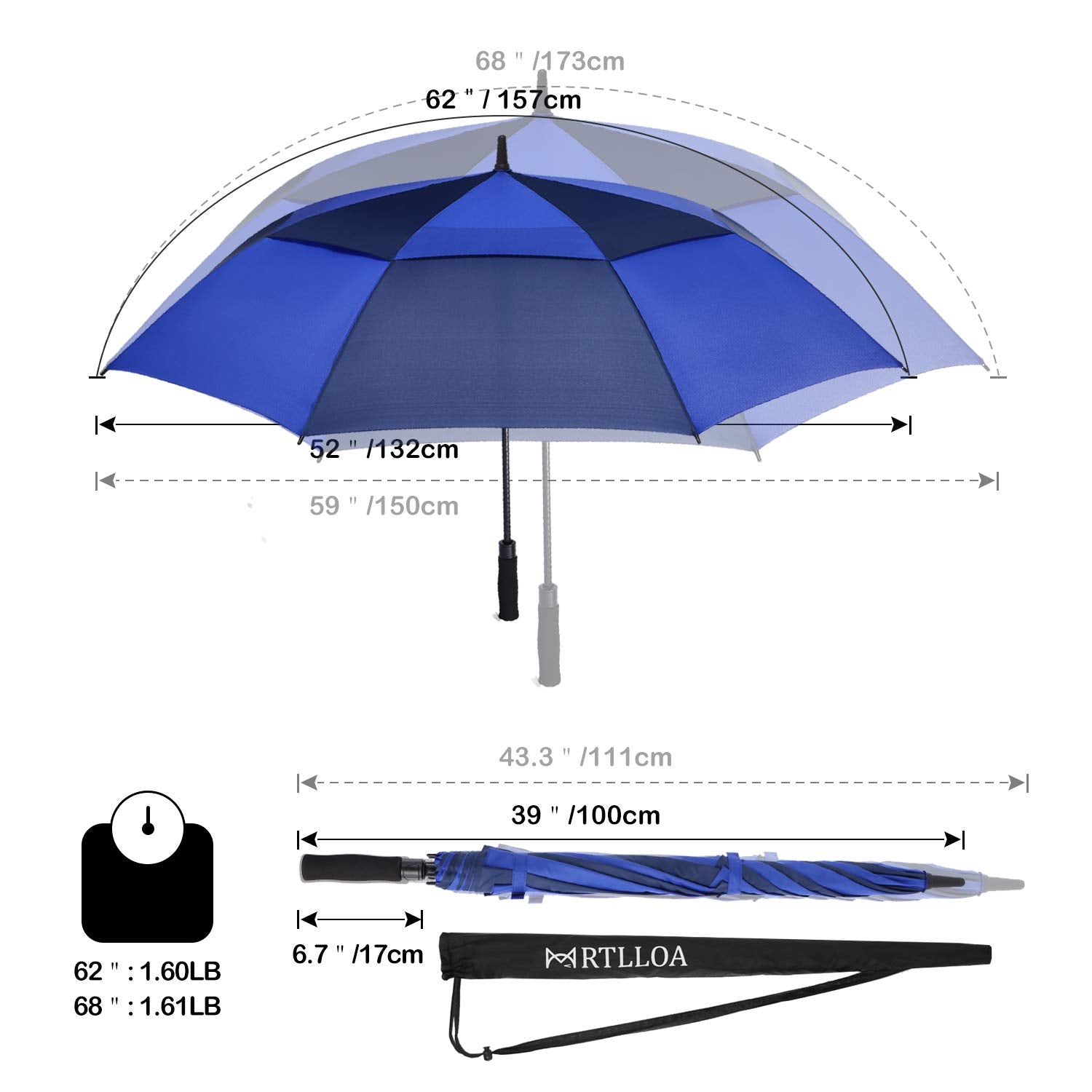 Mrtlloa Automatic Open Golf Umbrella Extra-Large Oversized Double Canopy Vented Windproof Waterproof Stick Rain Golf Umbrellas F