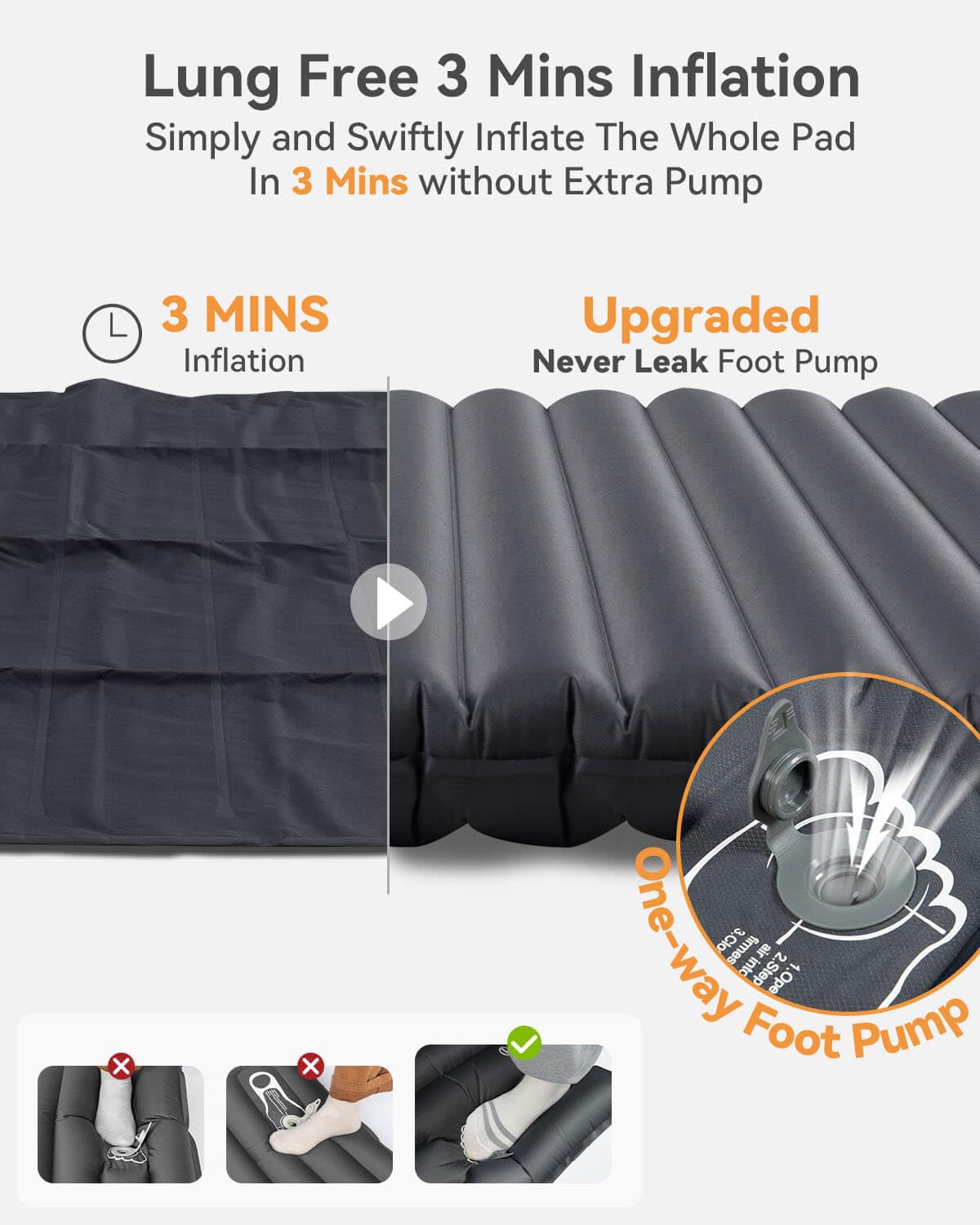 Hikenture Double Sleeping Pad For Camping, 4 Extra-Thick Camping Mattress 2 Person, Inflatable & Ultralight Sleeping Mat For Bac