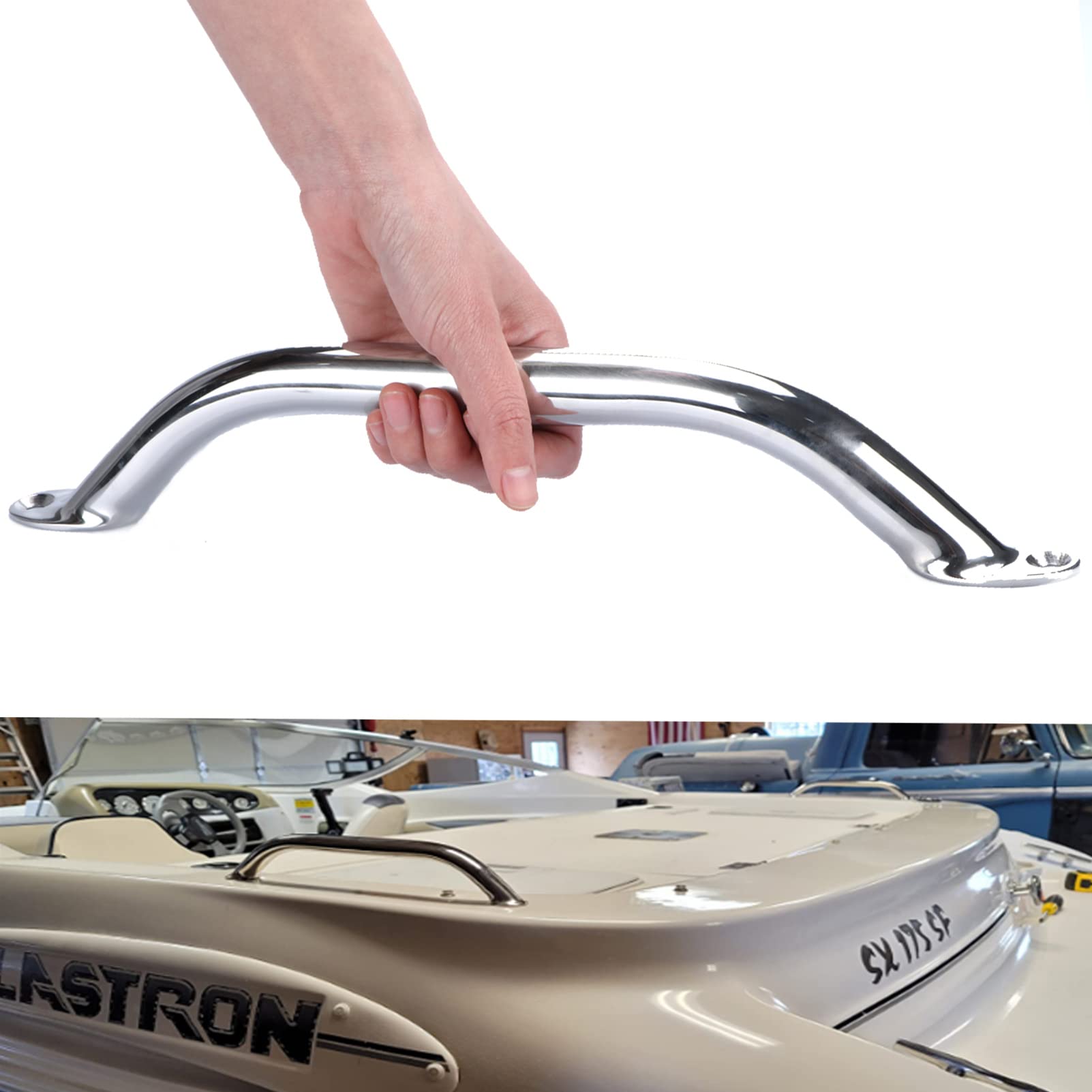 2Pcs Boat Handrail Grab Handle Polished Stainless Steel Round Tube - 12'' Long Marine Grab Handle