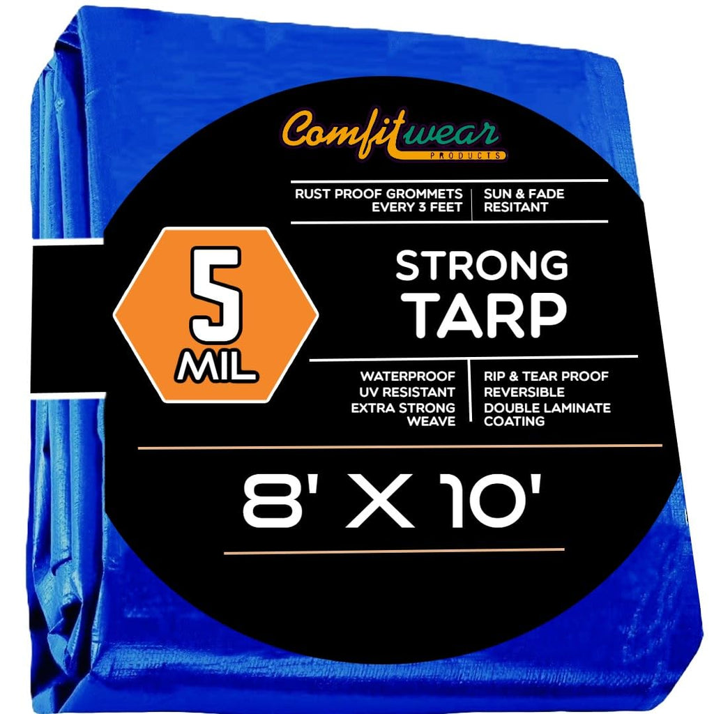 Comfitwear 8X10 Blue Poly Tarp Cover, Water Proof Tent Shelter Camping Rv Boat Tarpaulin