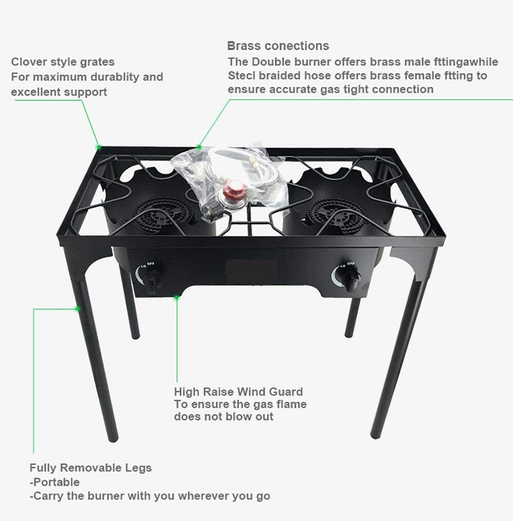 9Trading Cast Iron Free Stand Lp Propane Double Burner Cooking Stove Range Outdoor Cooker