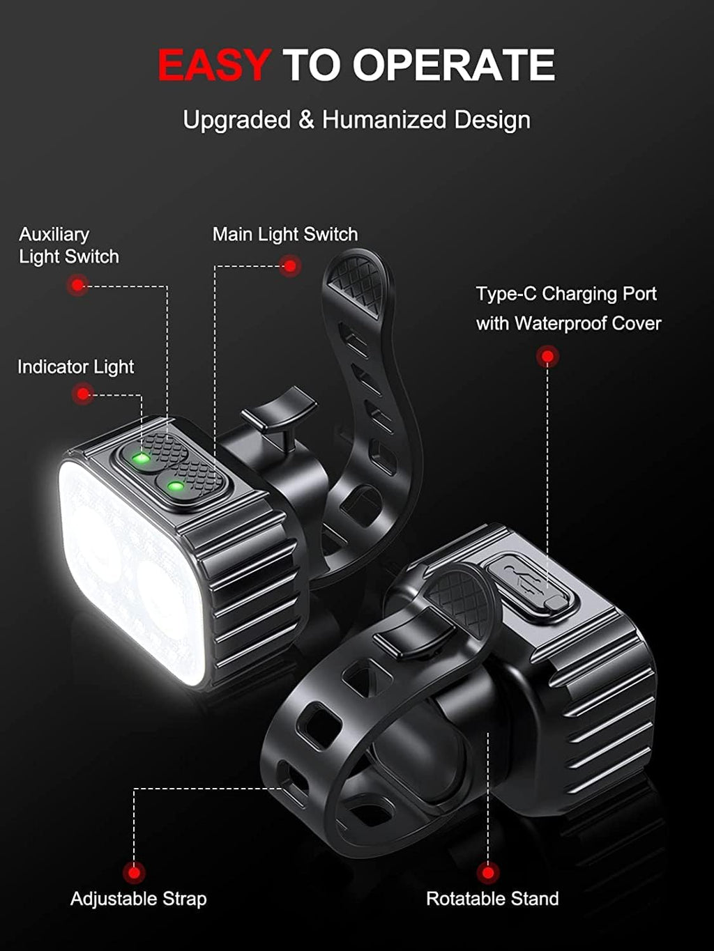 Cuvccn Bike Lights, Rechargeable Bicycle Lights Set Super Bright 8+12 Modes, IPX6 Waterproof Bike Lights for Night Riding/Cyclin