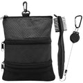 Amy Sport Golf Bag Accessories Valuables Pouch Bags Multi Pocket Zipper Hook with 10 Pcs Wood Golf Tees for Men Women (Dark with
